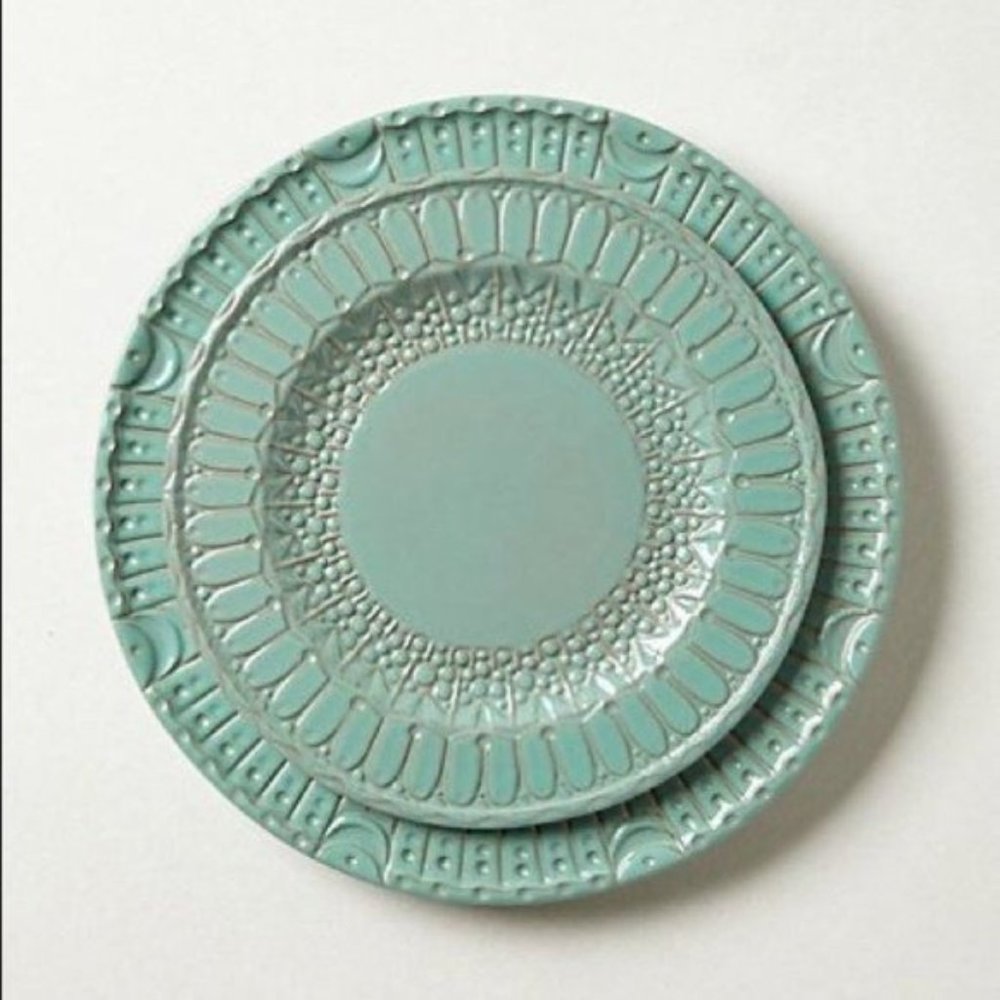 New! Anthropologie Blue Green Pattern Dinner Plate (Set of 4)